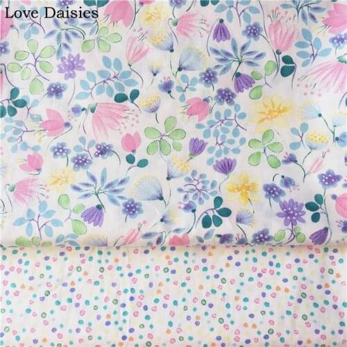 100% cotton twill PINK PURPLE YELLOW fascinating flowers floral dots fabrics for DIY crib bedding dress cushion handwork decor