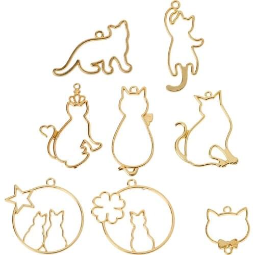 Cute Cat Open Bezel Pendants Frame Resin Molds for Crafts Pressed Flower Frame Resin Earrings Necklace Bracelet