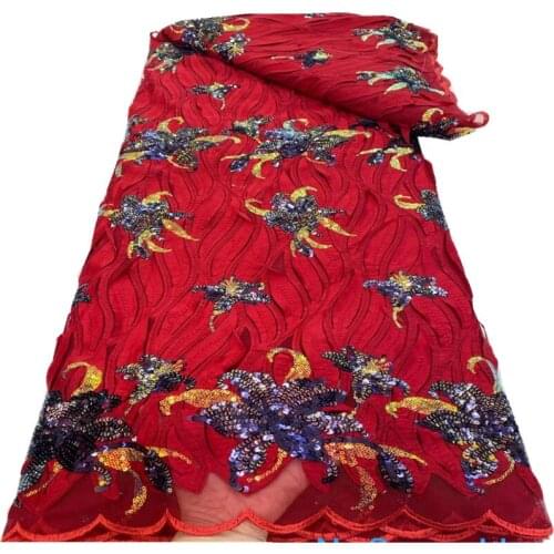 SJ Lace African Lace Fabric 2021 High Quality Lace Embroidered Nigerian Sequin Lace Fabrics French Tulle Lace Fabric Dress r3-55