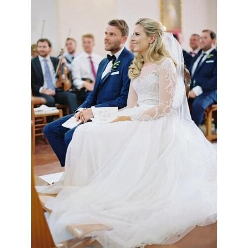 Boho Wedding Dresses Long Sleeve Sparkly Beading Applique Lace Tulle A Line Bohemian Bridal Gowns Vestido De Noiva Custom Size