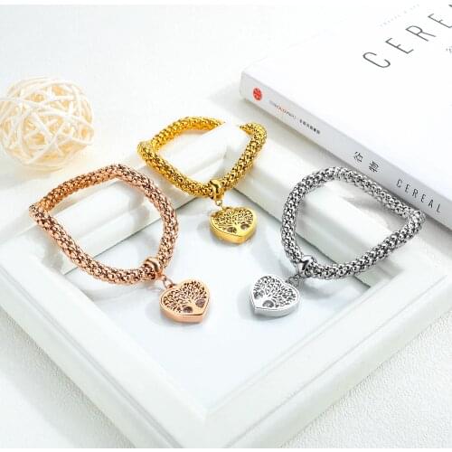 Hand Chain 22CM Hollow Tree Of Life Stainless Steel Bracelets For Women 18K Gold European American Fashion Jewelry 2021 Trend