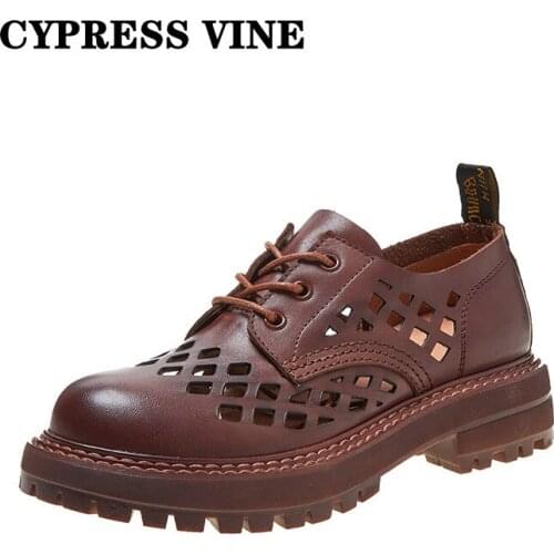 Cypress Vine Women Loafer Shoes Genuine Cow Leather For Summer Round Toe Laser Hole Rubber Outsole Soft By Handmade Size 35-41