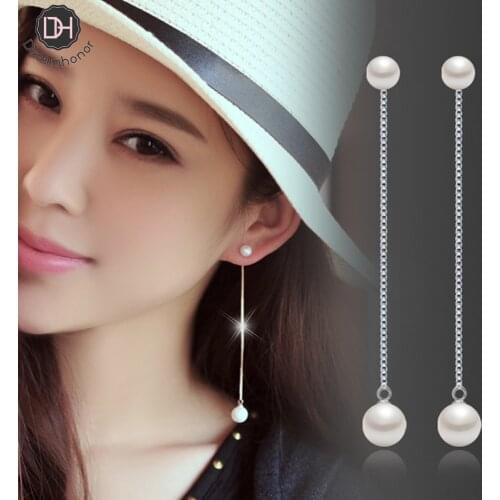 Dreamhonor 925 Sterling Silver Tassel Long Earring Pearls Women Earrings Summer Jewelry Girls Party Gift
