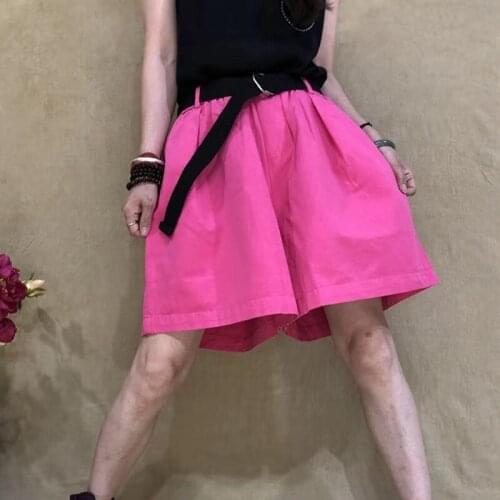 2021 New Summer Korean Style Women Loose Casual Elastic Waist Wide Leg Pants All-matched Cotton Knee Length Pants Big Size W99