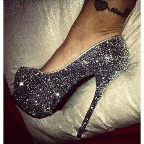 2019 New Platform Ultra High Heels Woman Shoes Sexy Square Toe Bling Bling Pumps Woman Wedding Dress Shoes Drop Shipping