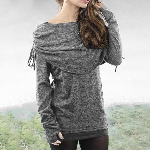 Women Vintage Solid Long Sleeves T-Shirts Autumn Sexy Slash Neck Tops Pullovers Plus Size Ladies Fashion Harajuku Tee Shirt