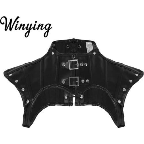 Women PU Leather Lace-up Body Chest Harness with Buckles Steampunk Gothic Rave Costume Sexy Corset Bustier Crop Tops Clubwear