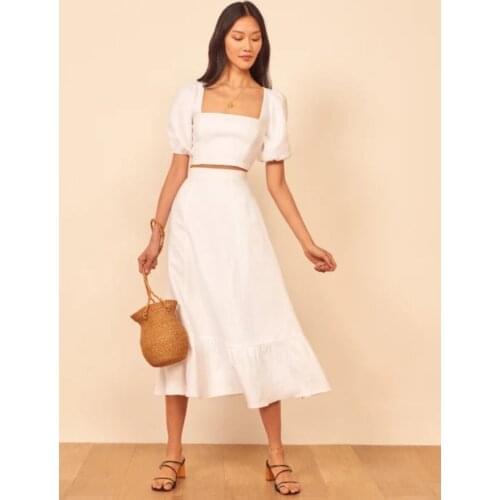 2021 spring and summer new sexy dress upper and lower waist solid color white sexy irregular skirt