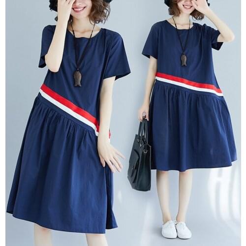Womens Casual Loose Knee Length Summer New O neck Dress