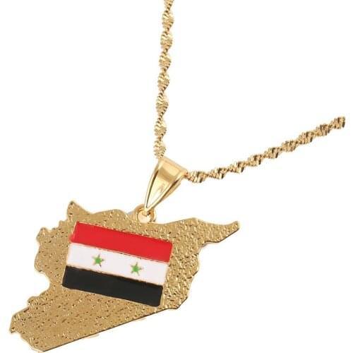 Gold Color Syria Map Flag Pendant Necklaces Syrians Charm Jewelry