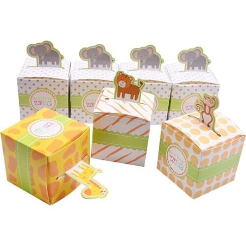 10/20pcs Cute Elephant Giraffe Tiger Monkey Cartoon Zoo Animal Candy Box Baby Shower Kid Birthday Favors Party Gift Kraft Paper