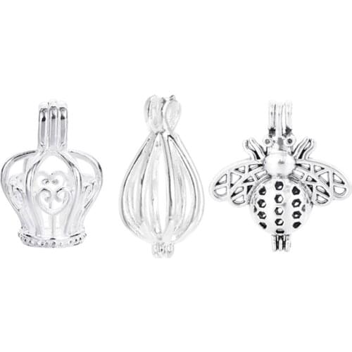 10pc Antique Brass Silver Plated Filigree Ball Pear Cage Essential Oil diffuser Necklace Locket Pendants For DIY Sea Glass