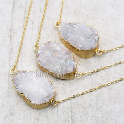 10Pcs Designer Angel Aura Druzy Crystal Chains Necklaces Gold Color Free Form Chains Necklaces For Less 18-32inch NM15187