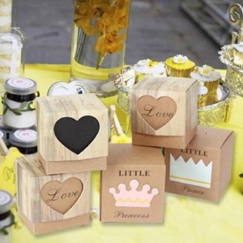 10Pcs Heart Crown Candy Box Vintage Wedding Gift For Guest Kraft Boxes With Rustic Burlap Twine Decoration Wedding Favor