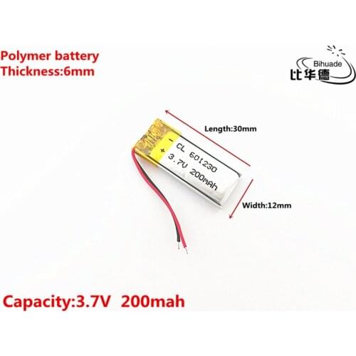 3.7V,200mAH,601230 Polymer lithium ion / Li-ion battery for TOY,POWER BANK,GPS,mp3,mp4
