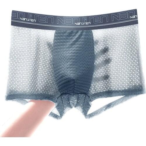 4pcs/Lot Summer Ice Network Mesh Men Underwear Man Boxer Breathable Sexy Youth Boxer Four shorts Cosy Bamboo Ventilate Shorts