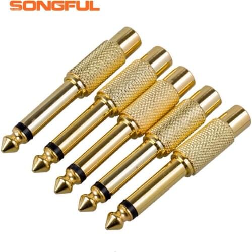 5x Gold Plated 6.35mm 1/4" Male Mono Plug to RCA Female 6.5mm Jack Audio Stereo Adapter Connector Plug TS Converter Sound Mixer