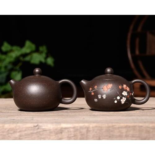 90ML Yixing Purple Sand Black Gold Sand Teapot Teaset Hand Made Pot Xishi Pot Tea Set 188 Ball Hole Filter Tea Ceremony Gift