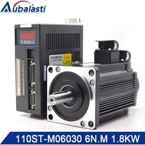 Aubalasti 1.8KW AC Servo Motor Driver 6N.m 30000RPM 110ST-M06030 AC Motor Matched Servo Motor Driver Complete Motor kits