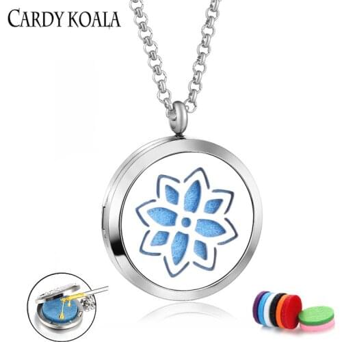 Free shipping Openable titanium steel hollow flower of life aromatherapy pendant necklace perfume essential oil diffused jewelry