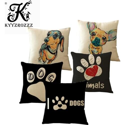 Pug Pop Dog Cushion Cover Decorative Throw Pillows Colorul French BullDog Watercolor Pattern Cotton Linen Cushion Bull Terrier