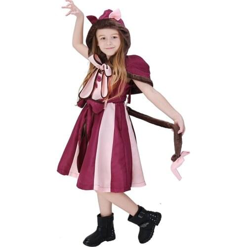 Halloween Costumes For Children Alice In Wonderland Cheshire Cat Dress Outfit Cosplay Costume Set Uniform Carnival Girls dress
