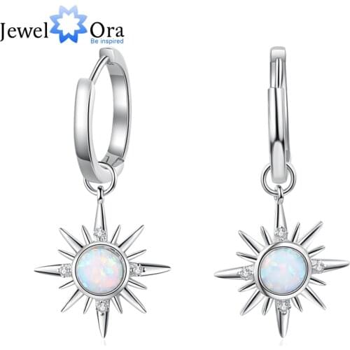JewelOra Designer Sun Earrings with Clear Cubic Zirconia Luxury Simulated White Opal Hoop Earrings for Women Jewelry Gift