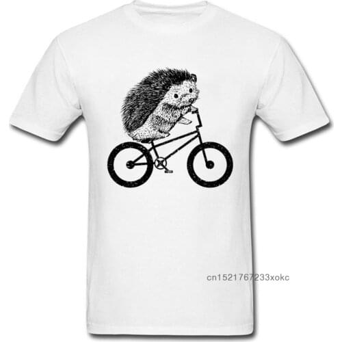 Cute Hedgehog Rider Bmx 2018 Mens Cotton T-shirt Funny Cartoon Black White Crew Neck Top Tee Shirts Wholesale