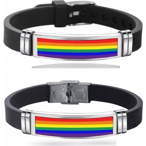 Gay Pride Charm Bracelet Buckle Bracelet Rainbow Flag Gay Jewelry Stainless Steel Bangle Bracelet Silicone Bracelets