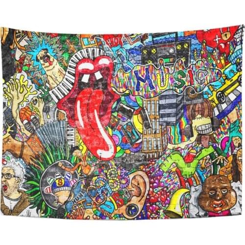 Artist Music Collage On Large Brick Wall Tapestries