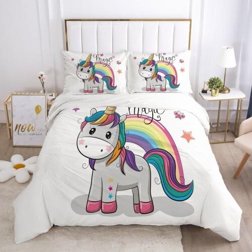 Cartoon Duvet Cover Set 3D Rainbow Unicorn Children Bedding Set For Kids Baby Comforter Cover Pillowcases Girls Boys Bed Set