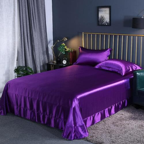 Purple Bedding Set Luxury Queen King Size Mattress Cover Satin Bed Sheets Pillowcases Bedclothes Flat Fitted Double Sheet