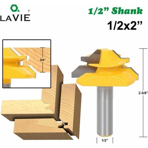 LA VIE 12mm 1pc 1/2" Shank Medium 45 Degree Lock Miter Router Bit 3/4" Stock Tenon Cutter for Woodworking Tools Wood Bit MC03135