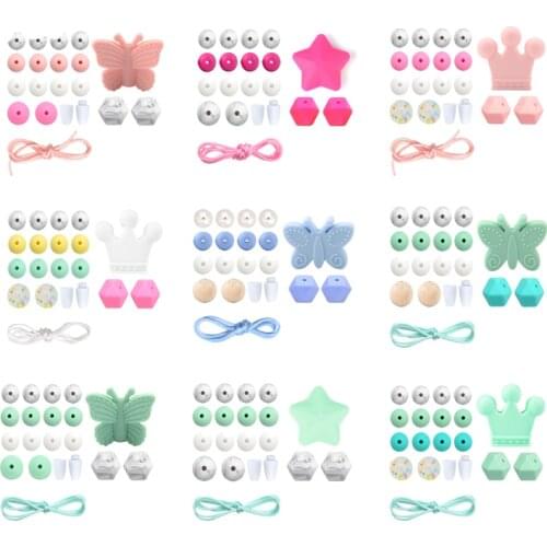 Pacifier Clips DIY Set Butterfly Bead Silicone BPA Free Unique Handmade Teething Toys Crown Star Cartoon Holder Chain Nylon Cord