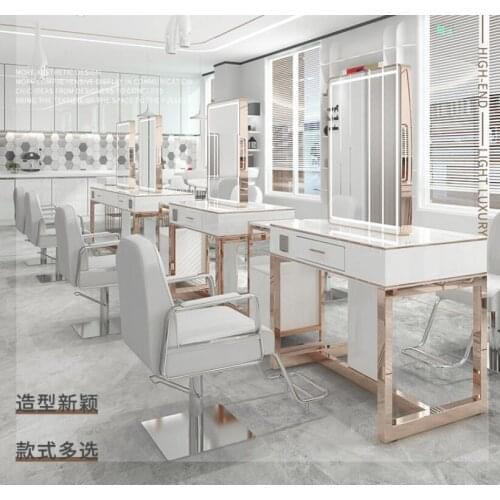 Barber shop mirror table hairdressing shop mirror cabinet integrated hair salon special photo studio makeup mirror