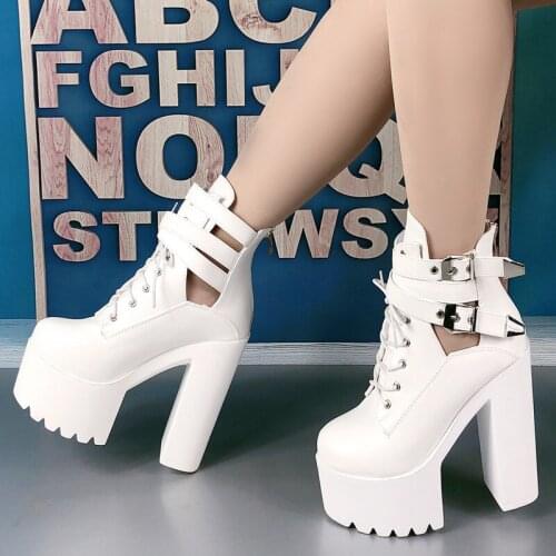 14Cm White Super High-Heel Short Boots Square Heel Waterproof Platform Womens Shoes Catwalk Martin Boots Fashion Ankle Boots