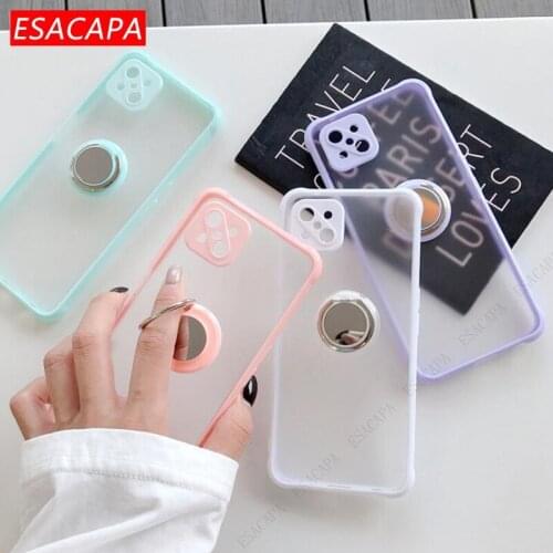Candy Colors Bumper Shockproof Phone Case For OPPO Realme C20 C17 C15 C11 Transparent Ring Stand Cover For Realme C12 7 Pro 6 5