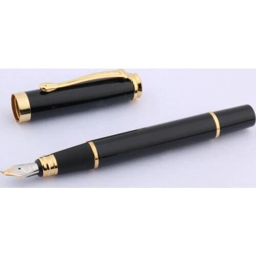 Luxury Office Metal Fountain Pen Black Golden Trim Fude Nib Calligraphy Bent Nib Pen
