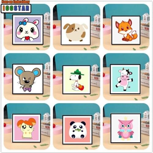 With 20X20cm Solid wood frame Diy Diamond Painting Cross Stitch Cartoon animals Round Diamond Embroidery Home Decor Kids Gift
