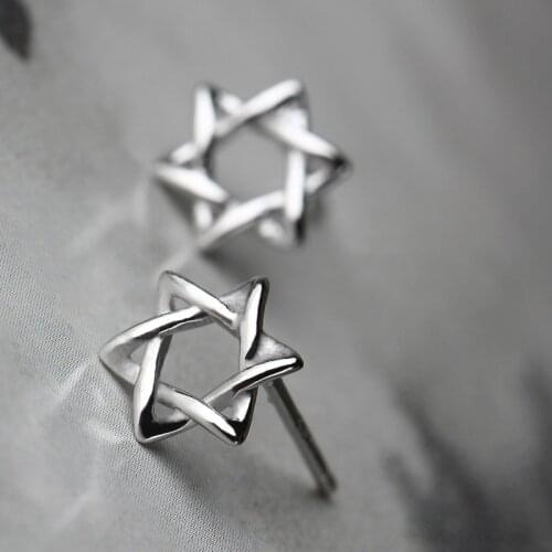 Real Pure 925 Sterling Silver David Star Earrings For Women Girls Gift Hot Sale Fashion sterling-silver-jewelry