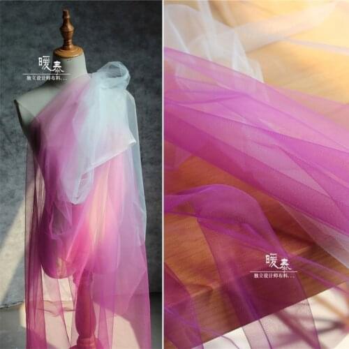 Mesh Tulle Fabric Pink White Gradient DIY Scarf Veil Background Decor Skirt Gown Wedding Dress Lace Designer Fabric