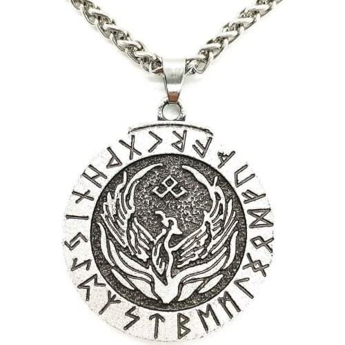 Norse Runic Runes Amulet Phoenix Pendant Good Lucky Jewelry Viking Necklace For Men Women 2020