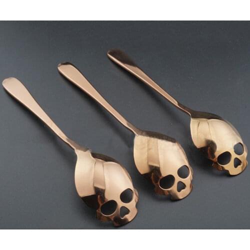 US STOCK Hot Sugar Skull Tea Spoon Stainless Steel Silverware Skeleton For Tea Coffee Q