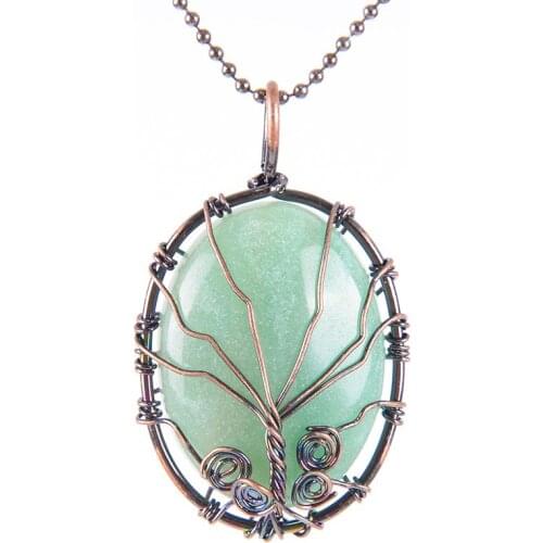 Vintage Wire Wrap Tree of Life Pendant Natural Stone Reiki Pendants Oval Cabochons Bead for Necklace Women Men Jewelry D828-D830