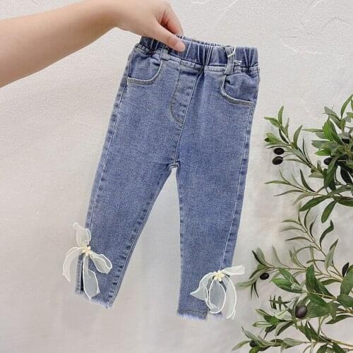 Skinny Jeans For Girls Kids Slim Jeans Bowknot Bottoms Spring Autumn Children Denim Pants Baby Causal Trousers 2 4 5 6 7 8 Years