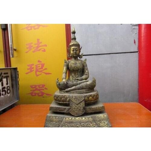 Collectible bronze lion statue S0197 24" Tibet Buddhism Temple Copper Bronze Gild Thailand Sakyamuni Buddha statue