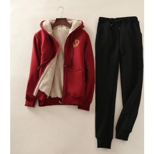 2021 Winter Cotton Women Hooded Tracksuits Suit Plus Velvet Thickening Fur Collar Warm Coat Casual Harem Pants New 2 Piece Sets