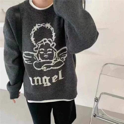 Sweaters Women Streetwear Knitted Pullover Angel Print Fashion Hip Hop Spring Autumn Harajuku Oversized Gothic Clothes Jumpers