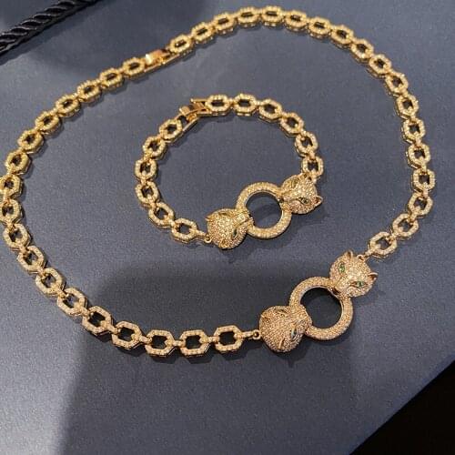 Double panther head bite ring animal thick chain wild trend luxury necklace for women jewelry