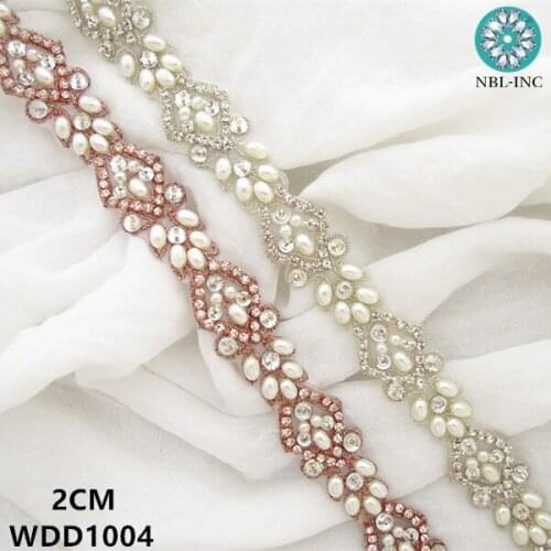 10 YARDS) Wholesale pearl bridal rhinestone applique beaded crystal trim iron on for wedding dress WDD1004
